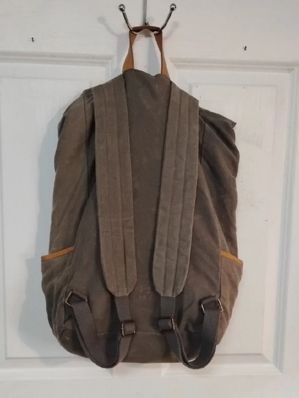 Hearth & Hand Canvas Backpack with Tan Leather Accents - Neutral Gray